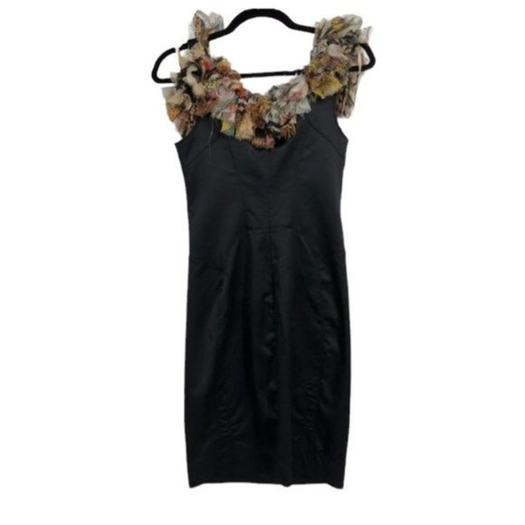 Just Cavalli Roberto black silk corset off shoulder Boa Scarf ruffle  neck Dress - Picture 2 of 13